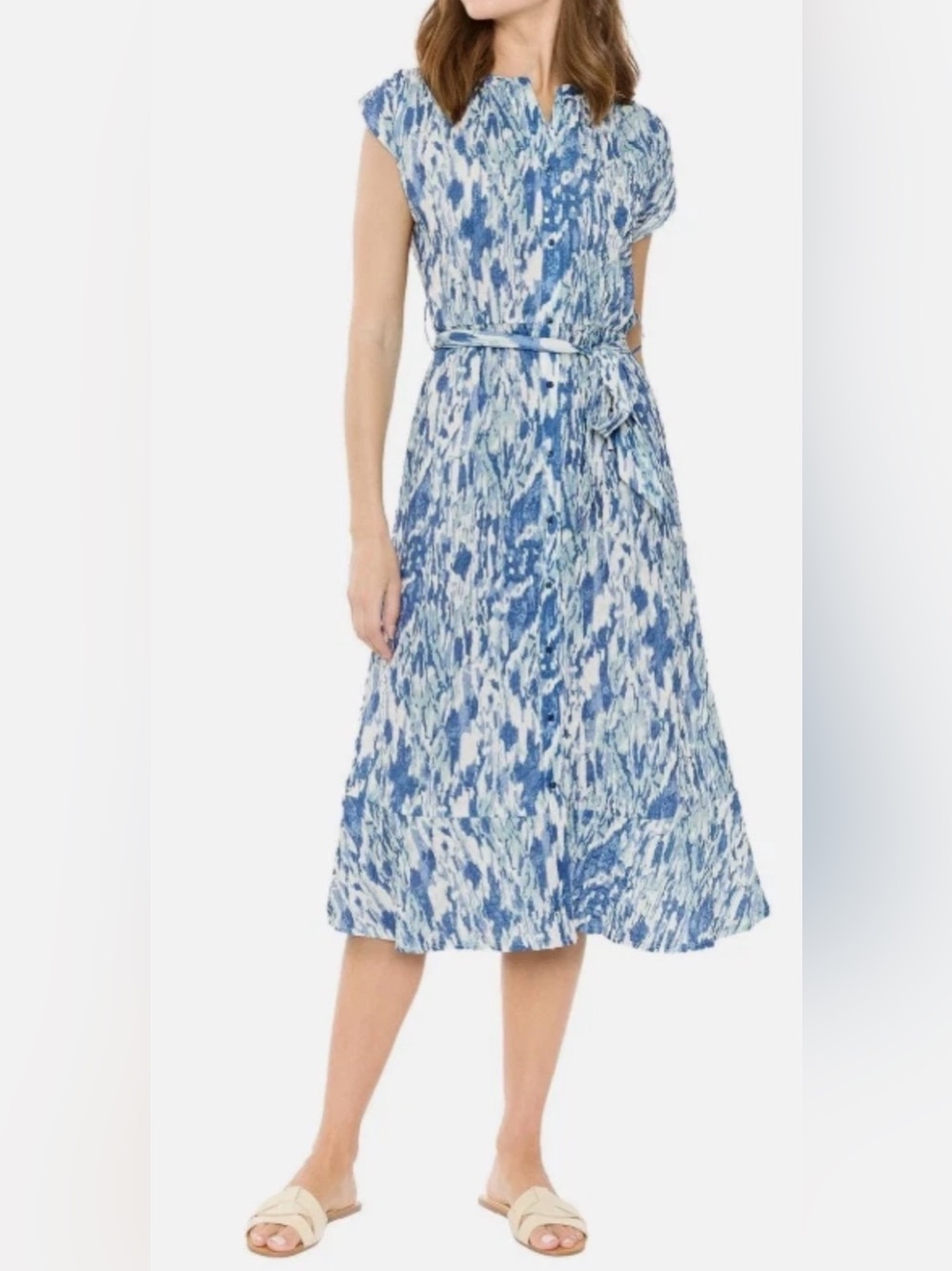 Collection by Bobeau XXL Navy Abstract Print Belted Midi Dress NWT